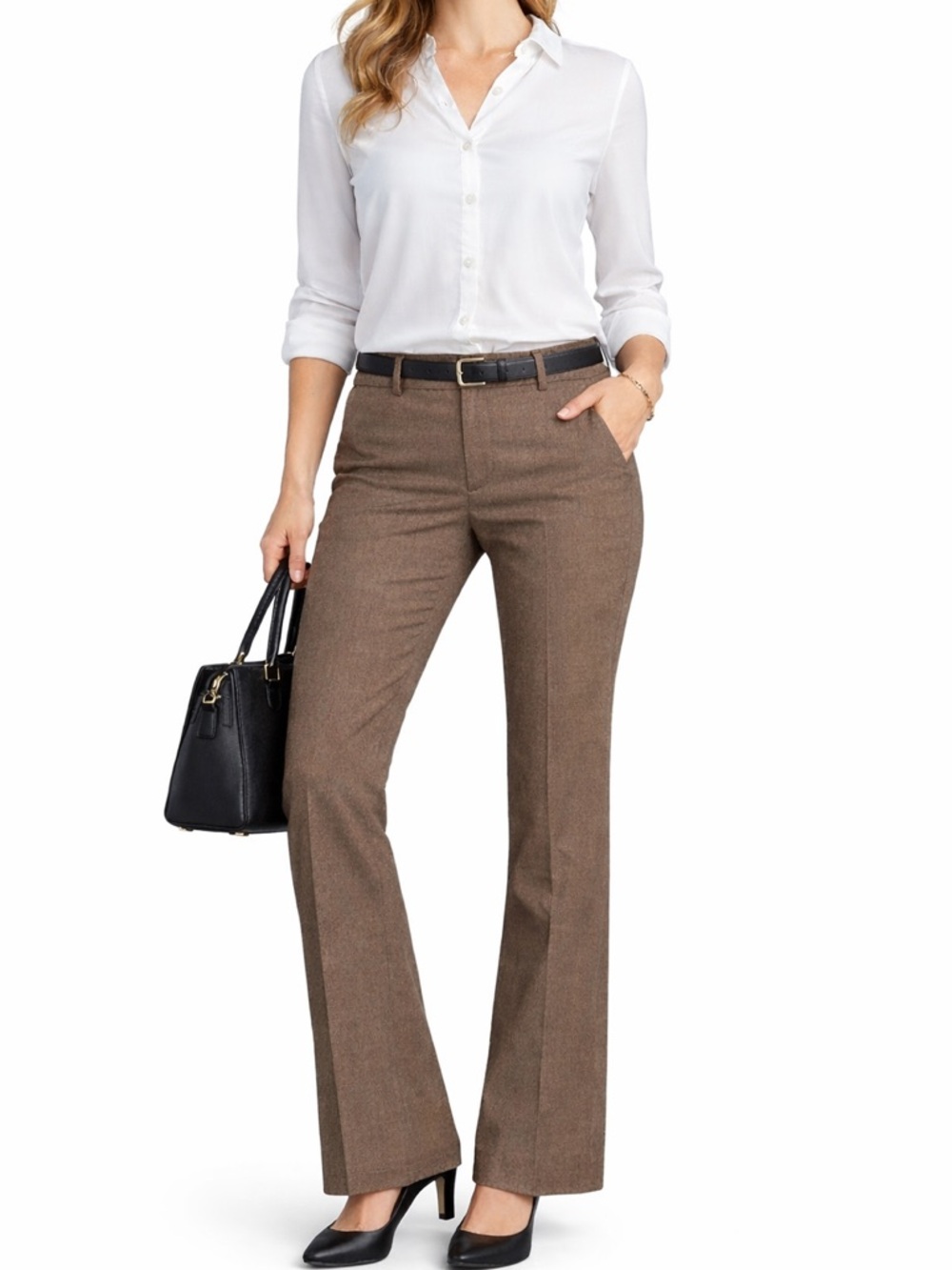 Worthington Womens 14 Brown Tweed Pants Modern Fit Bootcut Work Career New Flare